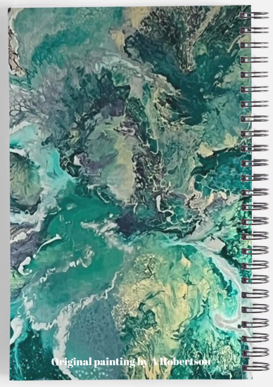 A5 Notebook, lined, Green marble