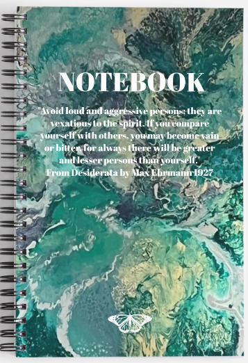 A5 Notebook, lined, Green marble