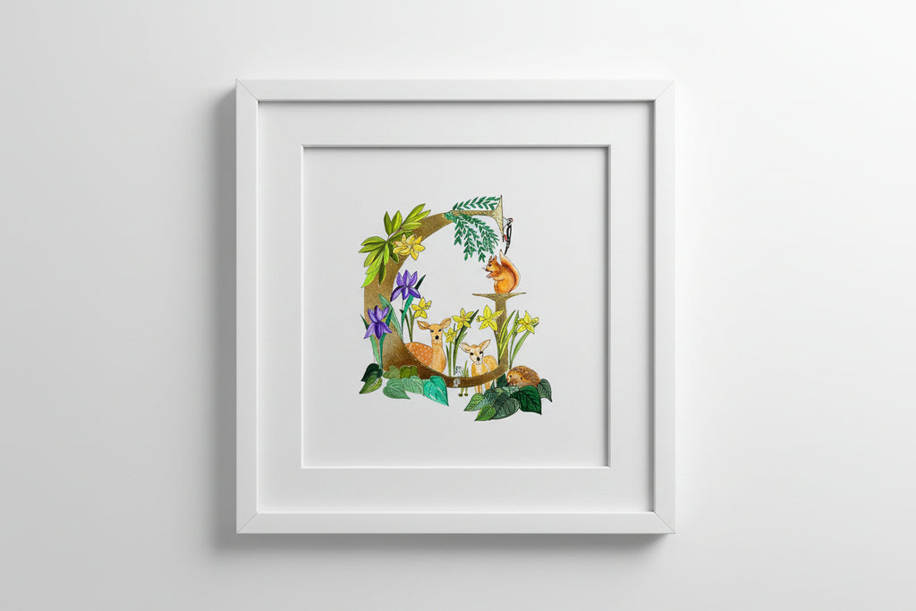 Gilded gold letter G for gorgeous woodland animals