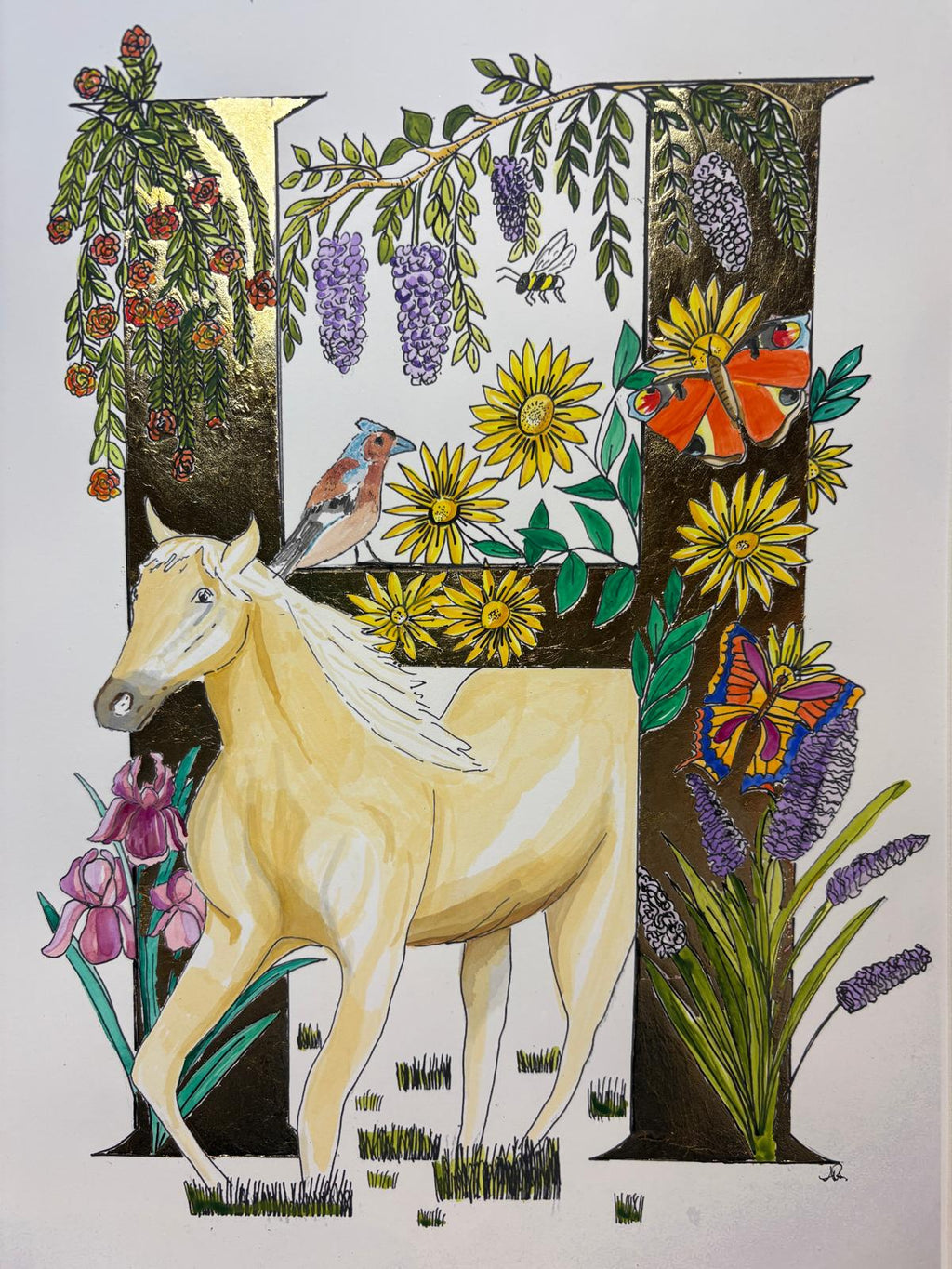 Gilded gold letter H for horse