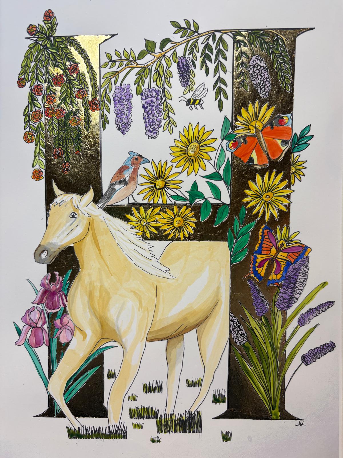 Gilded gold letter H for horse