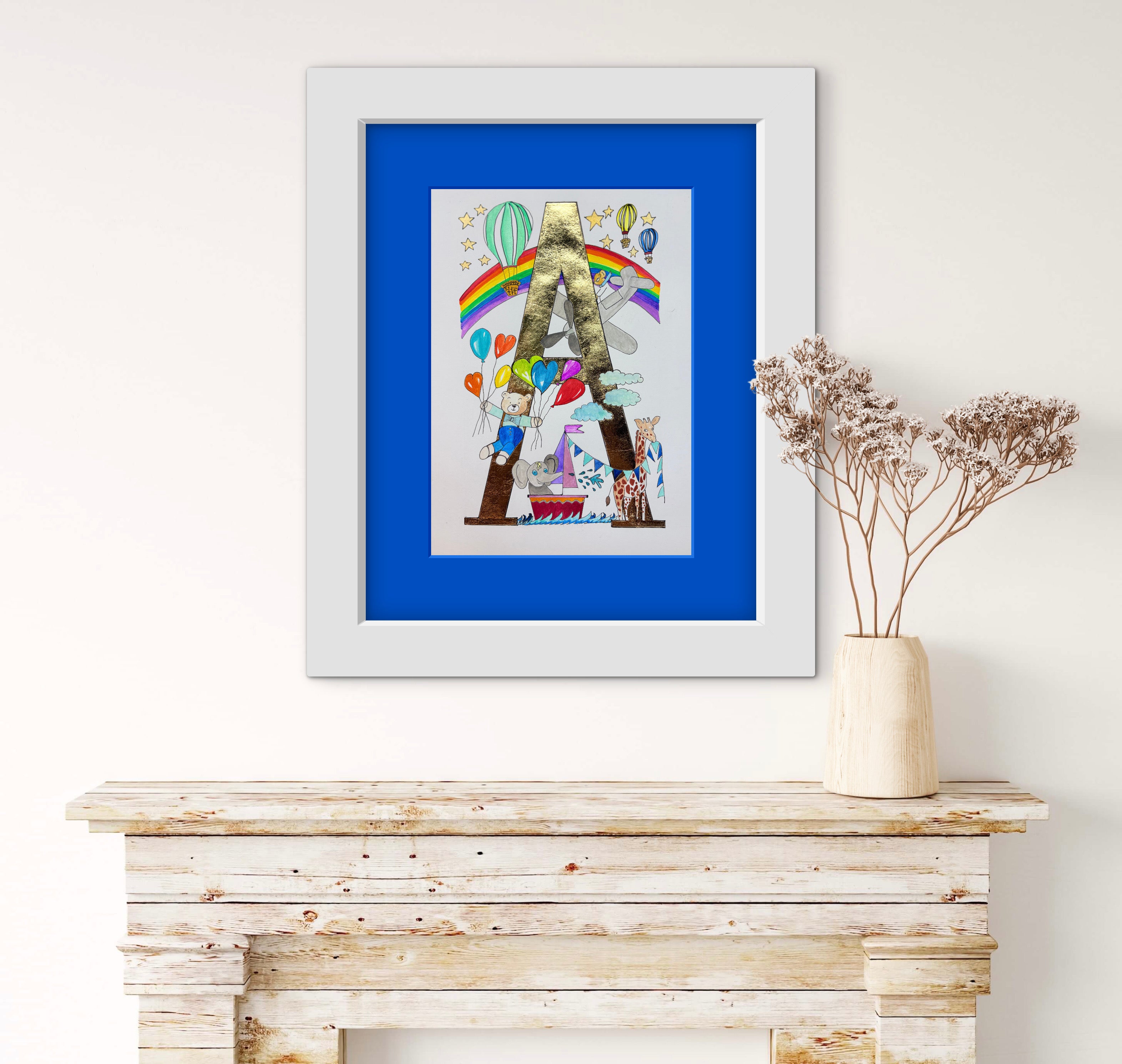 Gilded gold letter A is for animals having fun