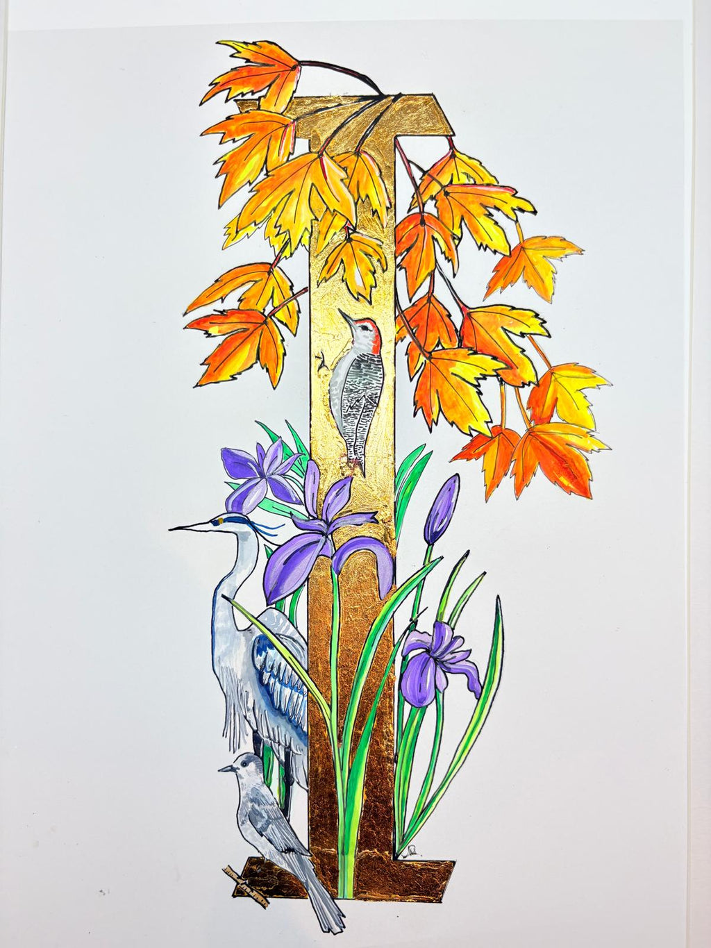 Gilded gold letter I