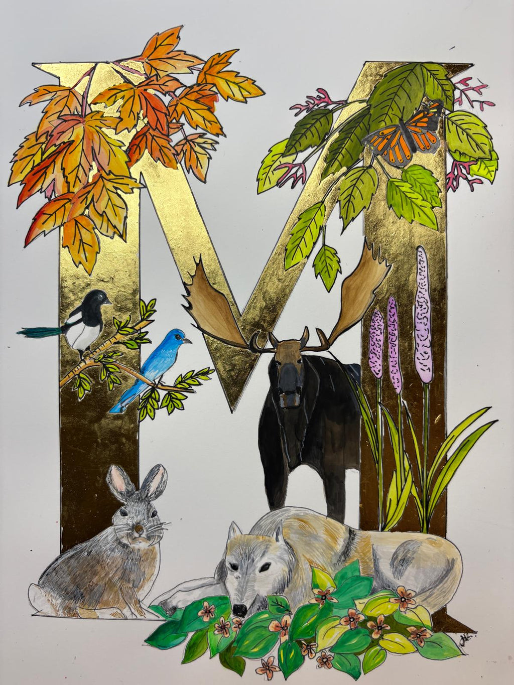 Gilded gold letter M is for Moose