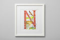 Gilded gold letter N is for the Nobe stag print