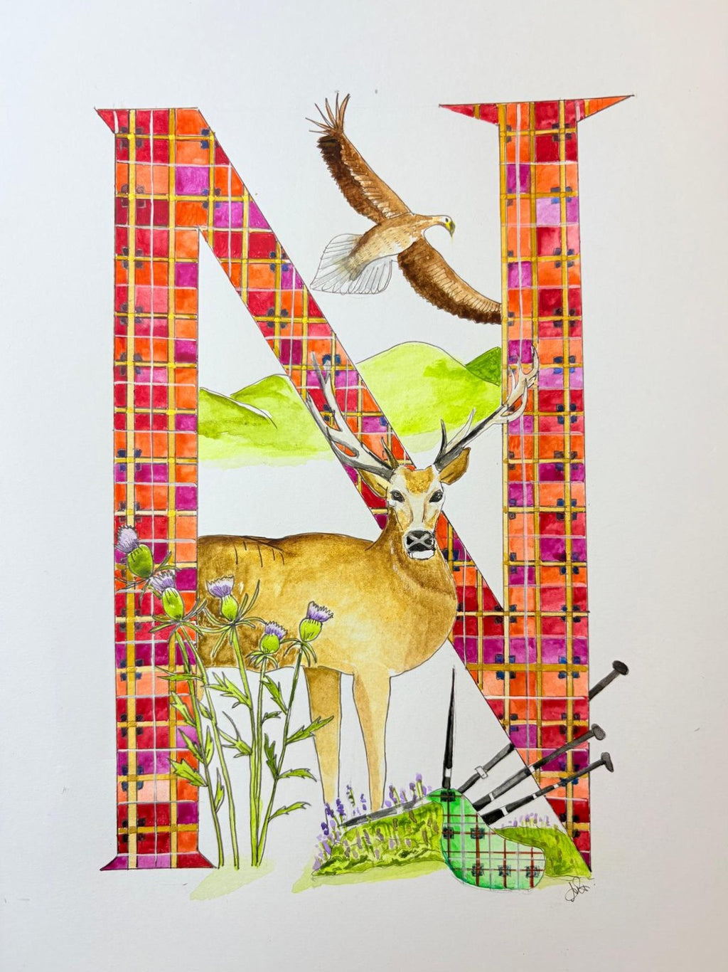 Gilded gold letter N is for the Nobe stag print