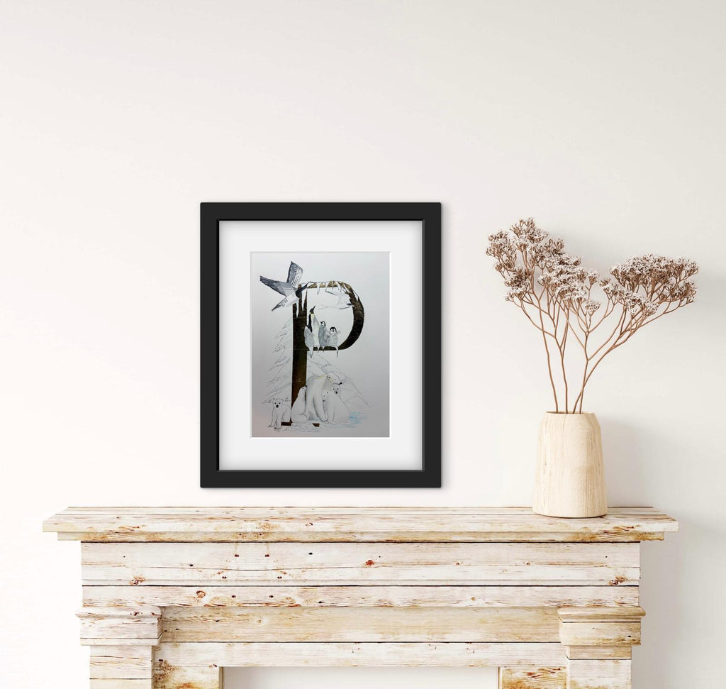 Gilded gold letter P for the Polar regions