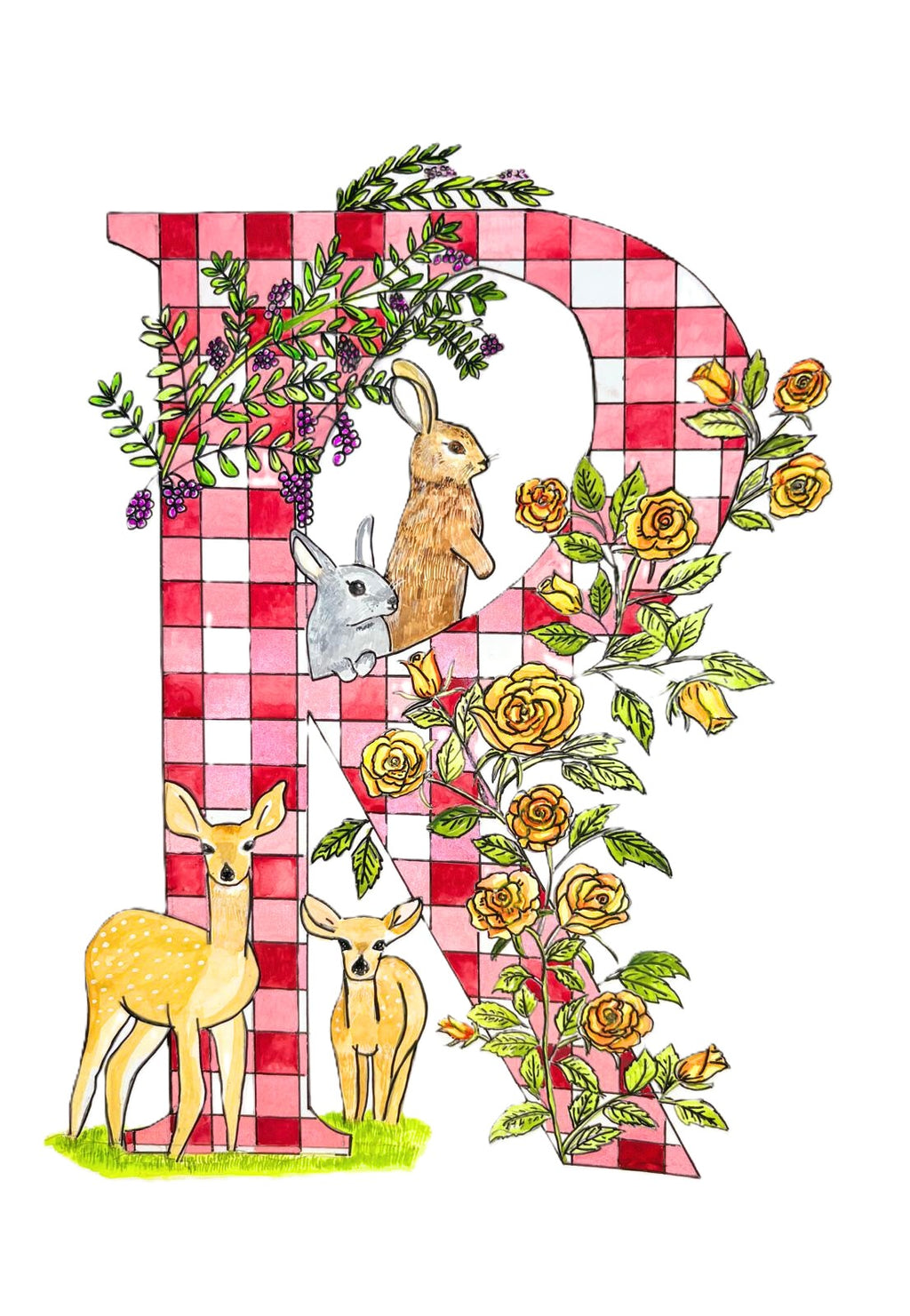 Gilded gold letter R for RABBITS