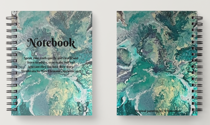 A5 Notebook, lined, Green marble