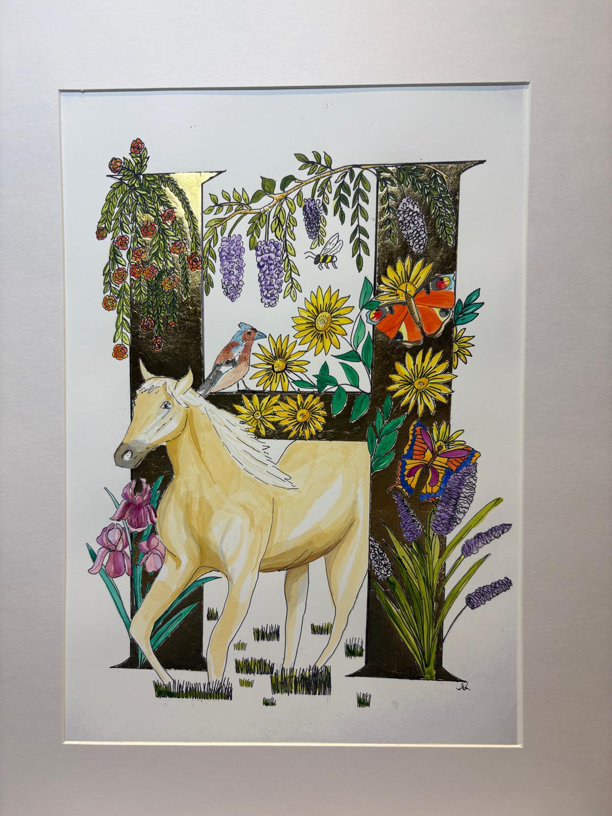 Gilded gold letter H for horse