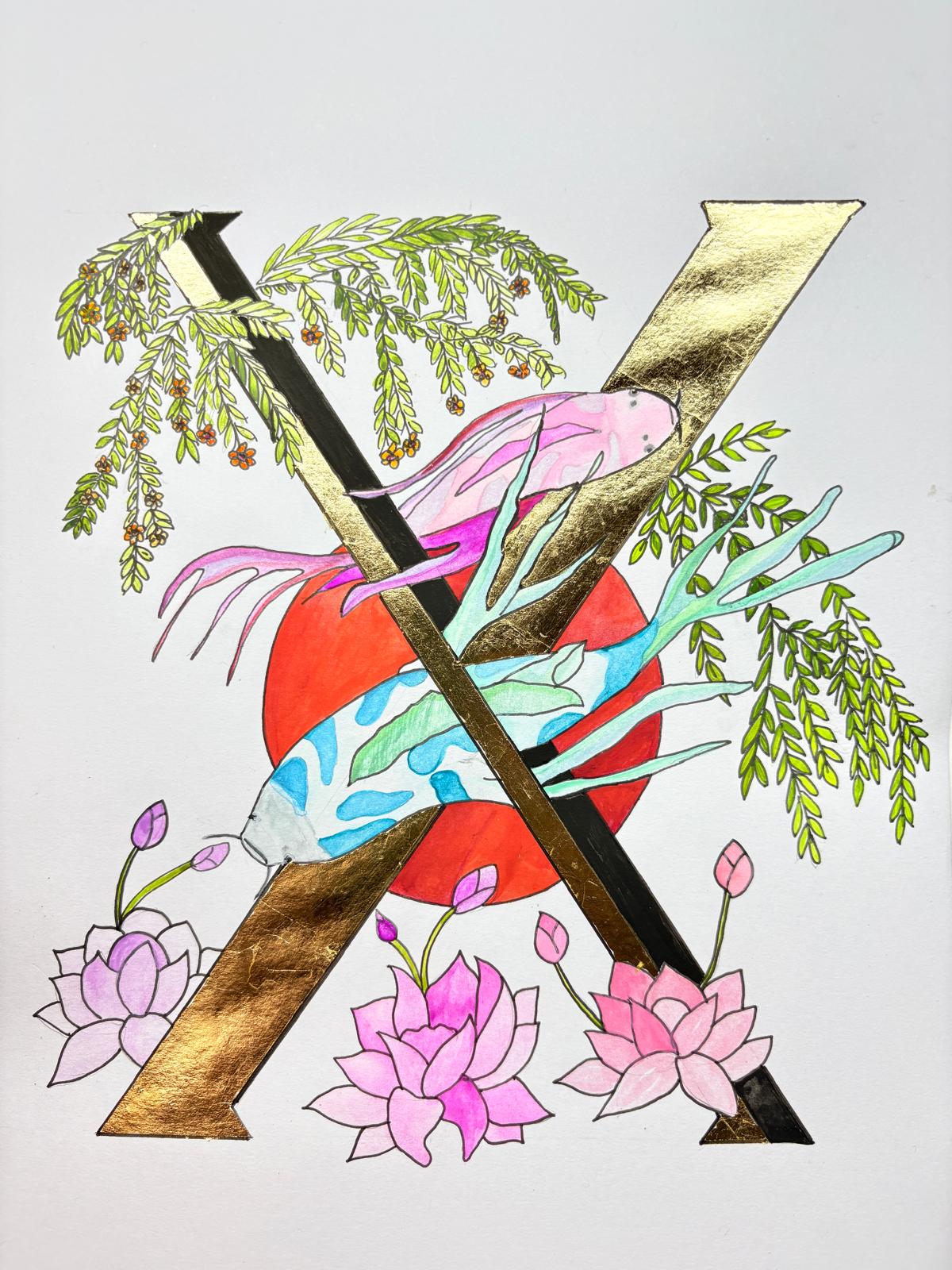 Gilded gold letter X